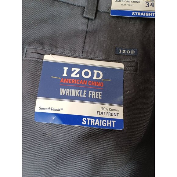 Izod American Chino Wrinkle Free Straight Fit Pants 32x34 Flat Front 100% Cotton - Picture 2 of 9
